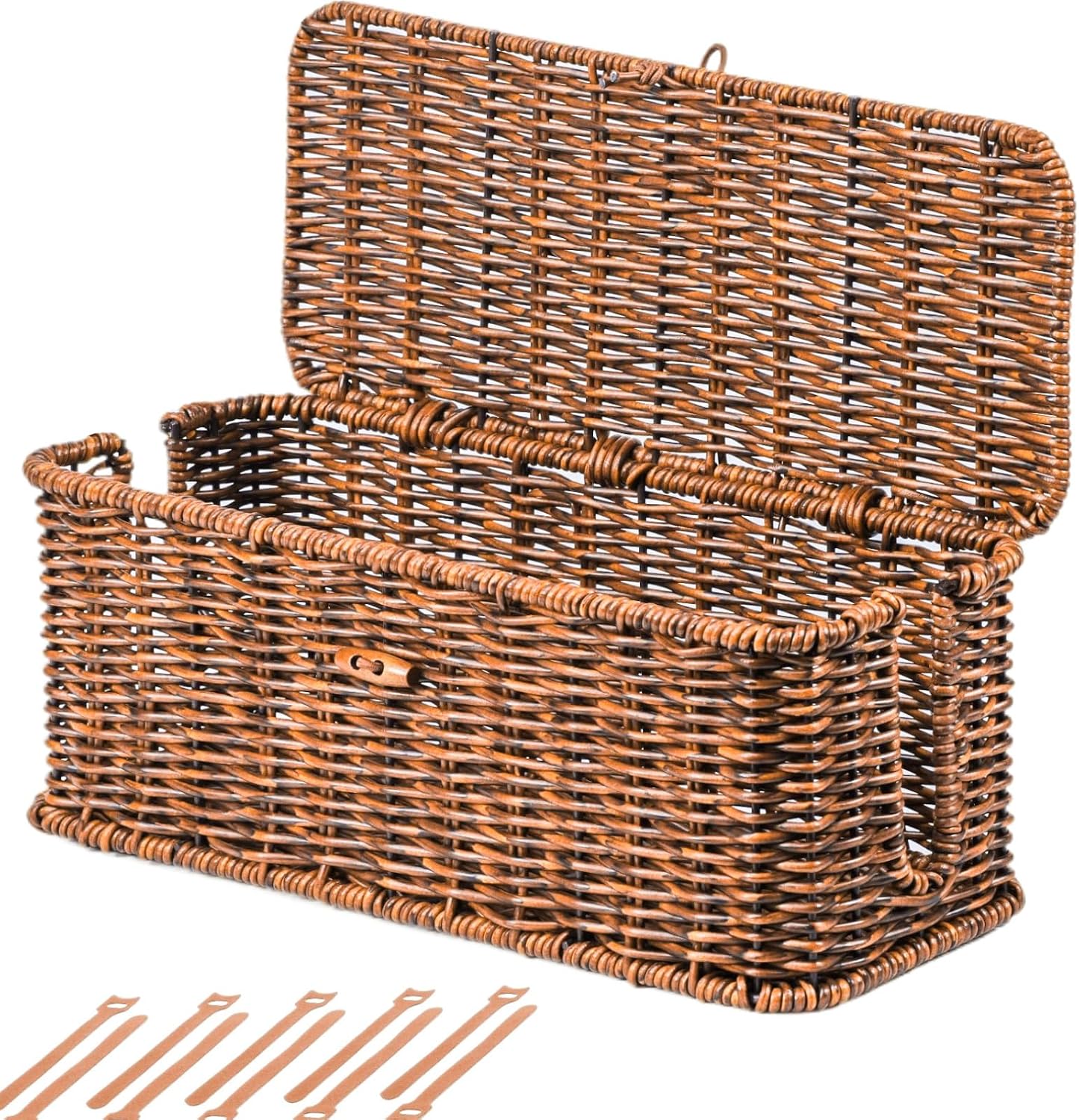 Cable Management Box, Rattan Style Cord Organizer for Desk Cord Hider Outlet Covers for Power Strip TV PC Router Charger Under Desk Storage with Lockable Lid and Cable Ties