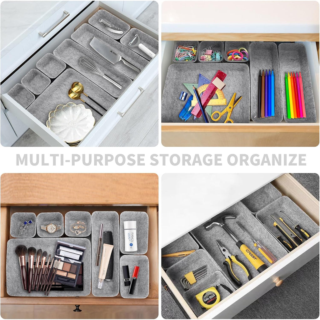8pcs Drawer Organizers, Separators, Storage Box,Felt Storage Bins Inserts Tool Containers Toy Basket Shelf Cubes Foldable Drawer Dividers Desk Organisers -Grey Matching - view 7