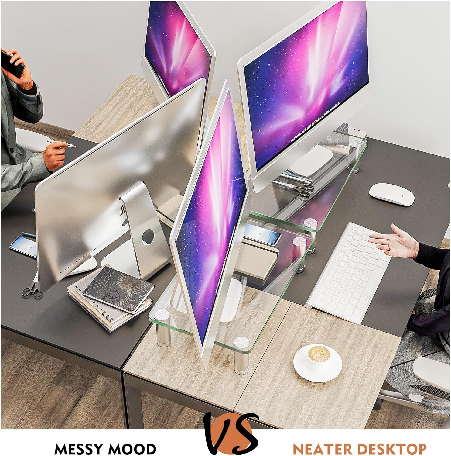 2 Pack Computer Monitor Riser with Height Adjustable Multi Media Desktop Stand for Flat Screen LCD LED TV, Laptop/Notebook/Xbox One - view 3