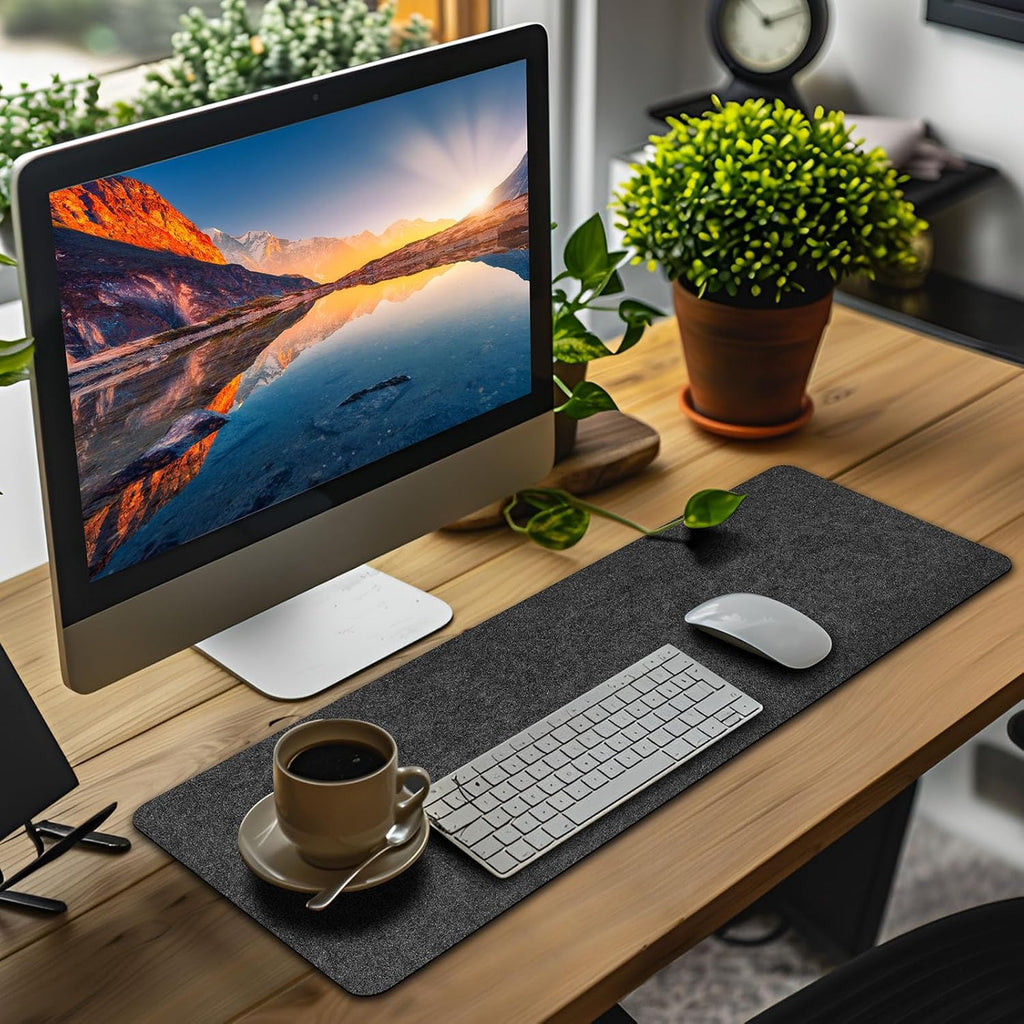 Large Felt Desk mat 36x12 inches, with Non-Slip Full Desk Mouse Pad,Office Computer Desk Mat for Keyboard,Felt Desk Mat for Desk Pad Protector (Dark Gray) - view 6