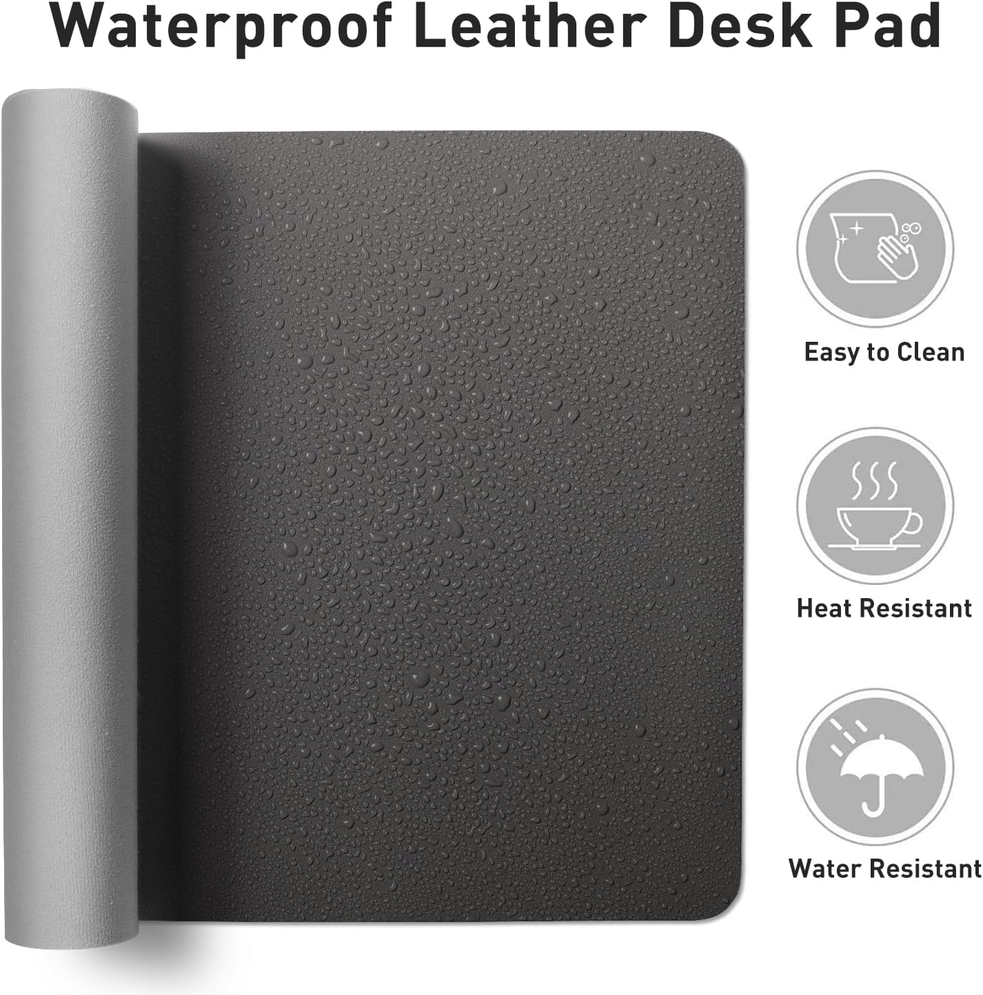 Leather desk pad protector, mouse pad, office desk mat, non-slip PU leather desk blotter, laptop desk pad, waterproof desk writing pad for office and home (gray, 23.6" x 13.7") - view 6