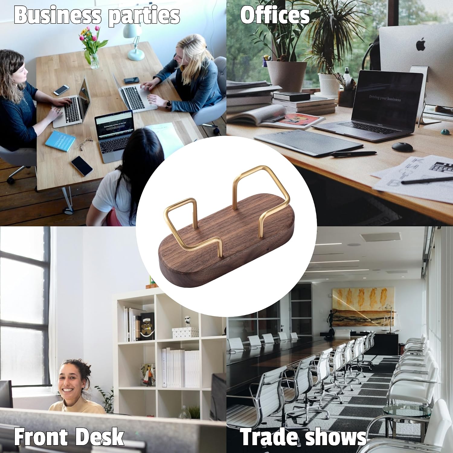 Business Card Holder for Desk, Wooden Creative Business Card Display for Desk, Wood Business Card Stand for Office, Tabletop (Walnut 1pack) - view 3