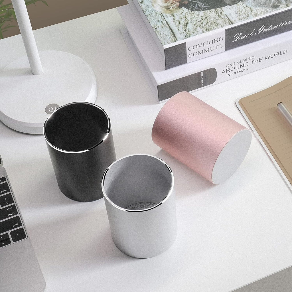 Metal Pen Holder Aluminum Pencil Holder for desk, Round Desktop Organizer and Silver Pencil Cup for Office, School, Home and Stationary Supplies (3.15 x 3.15 x 3.94 Inches) - view 6