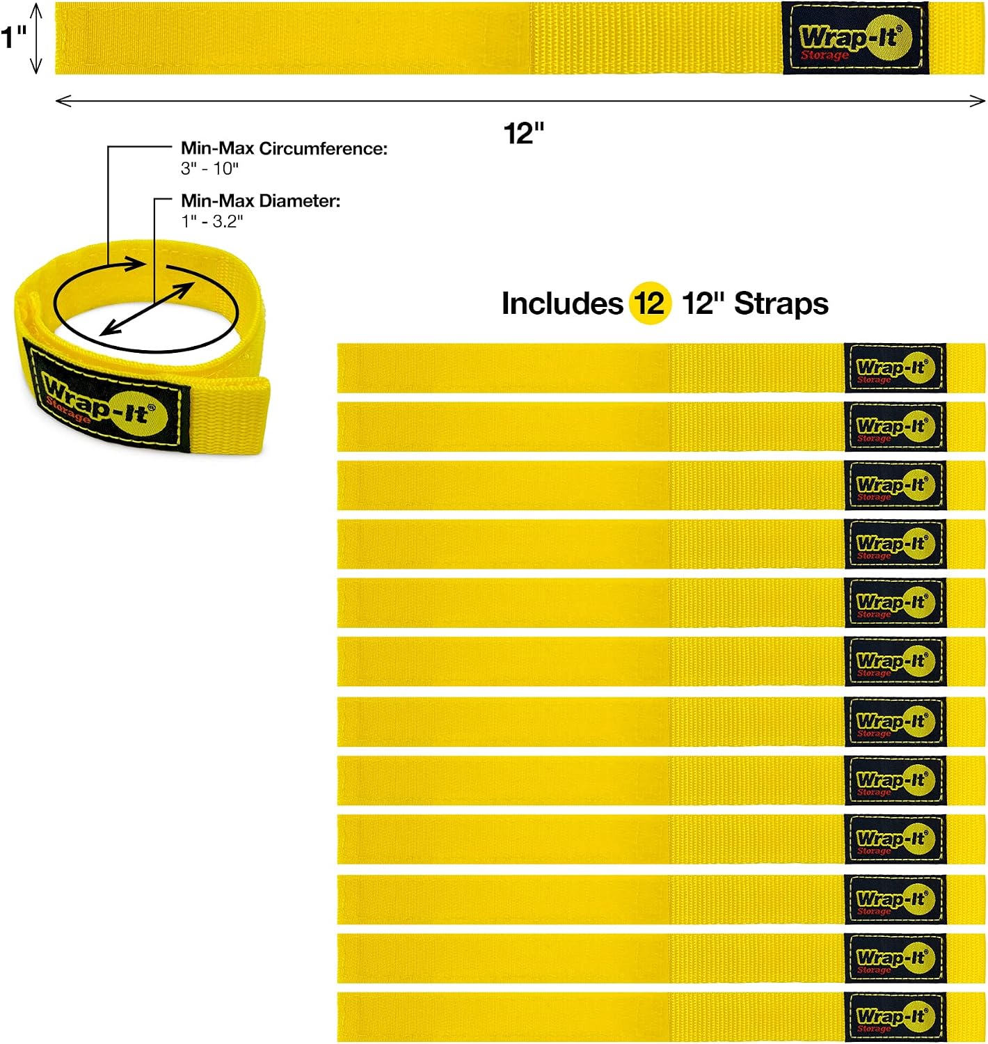 Quick-Straps - 12" (12 Pack) Yellow - Extension Cord Holder for RV and Boat Organizing | Extension Cord Holder for RV and Boat Organizing - view 3