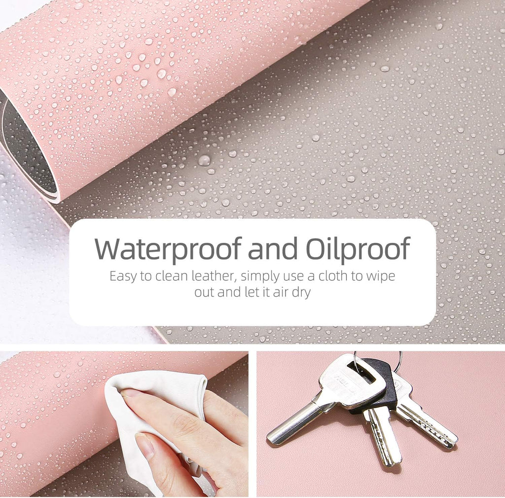 Dual-Sided Desk Pad Protector, Desk Mat with Non-Slip - Waterproof PU Leather Office Desk Blotter for Mouse, Keyboard, Writing,31.5" x 15.7",Pink - view 3