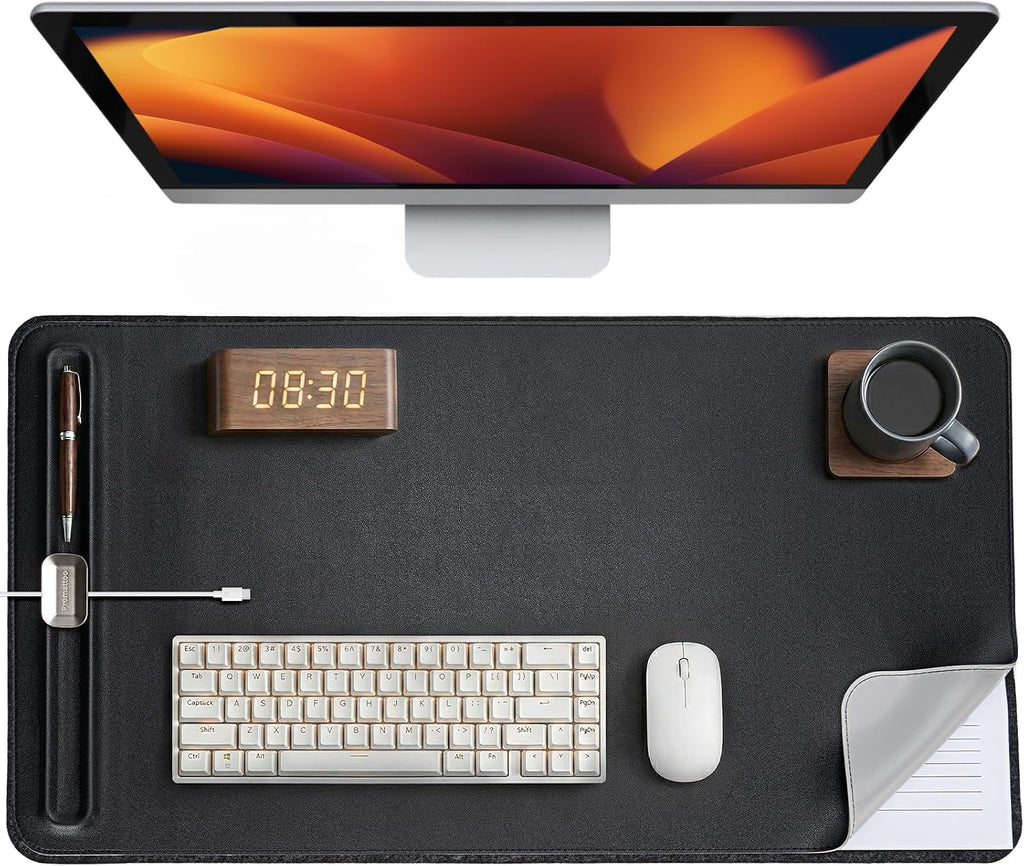 Desk Mat – Double-Sided Vegan Leather & Felt | Built-In Magnetic Cable Organizer & File Storage | Premium Workspace Pad for Office, Gaming & Creative Professionals-（Green） - view 6