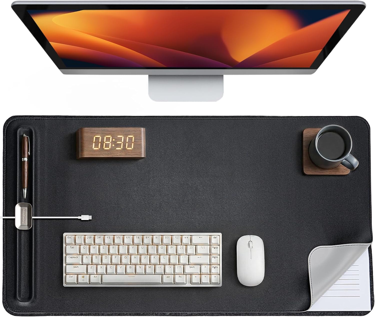 Desk Mat – Double-Sided Vegan Leather & Felt | Built-In Magnetic Cable Organizer & File Storage | Premium Workspace Pad for Office, Gaming & Creative Professionals-（Green） - view 6
