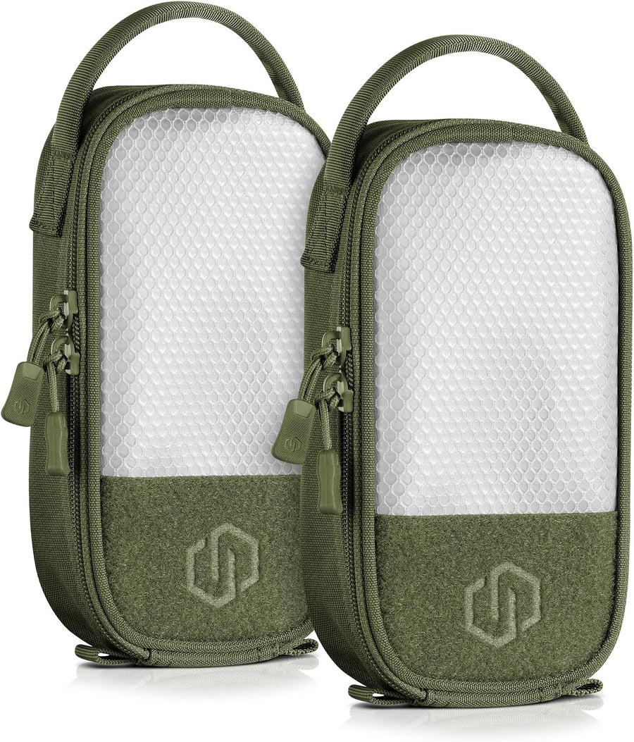 Core Tactical Mesh Zipper Pouch, 4" x 8" Modular EDC Tool Organizer Range Gear Utility Storage Pocket w/Hook Backing, Dump Pouch with Handle, 2-Pack