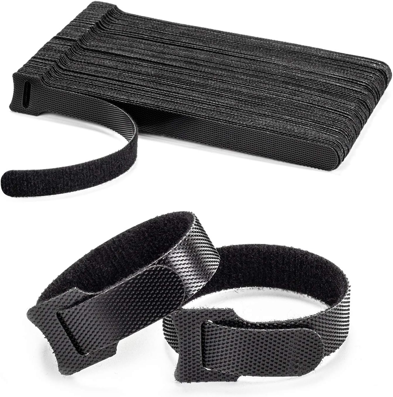 Cable Ties Reusable, 6 Inch Black Cord Management Straps | Adjustable Cord Ties, Multi-purpose Hook Loop Cable Management Ties for Organizing Home, Office, Data Centers, 80PCS