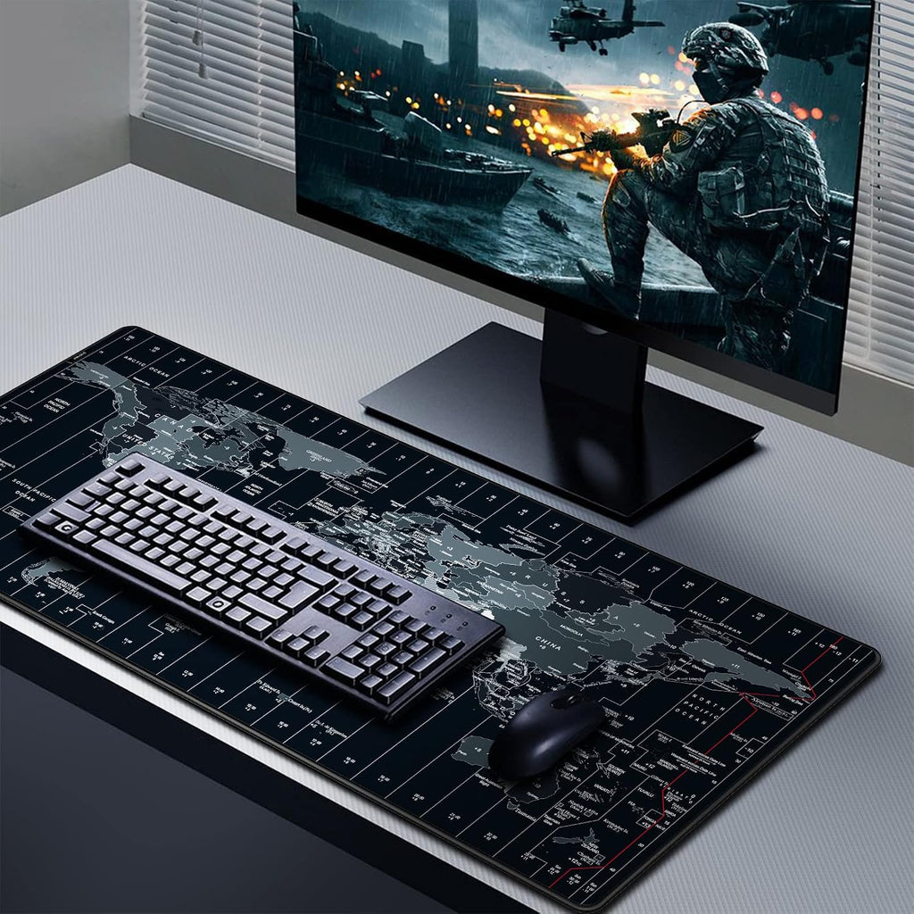 Large Gaming Mouse Pad Extended Desk Mat XXL Mousepad with Non-Slip Keyboard Pad for Office Laptop, Computer and PC - 35.4 x 15.7 inches World Map - view 5