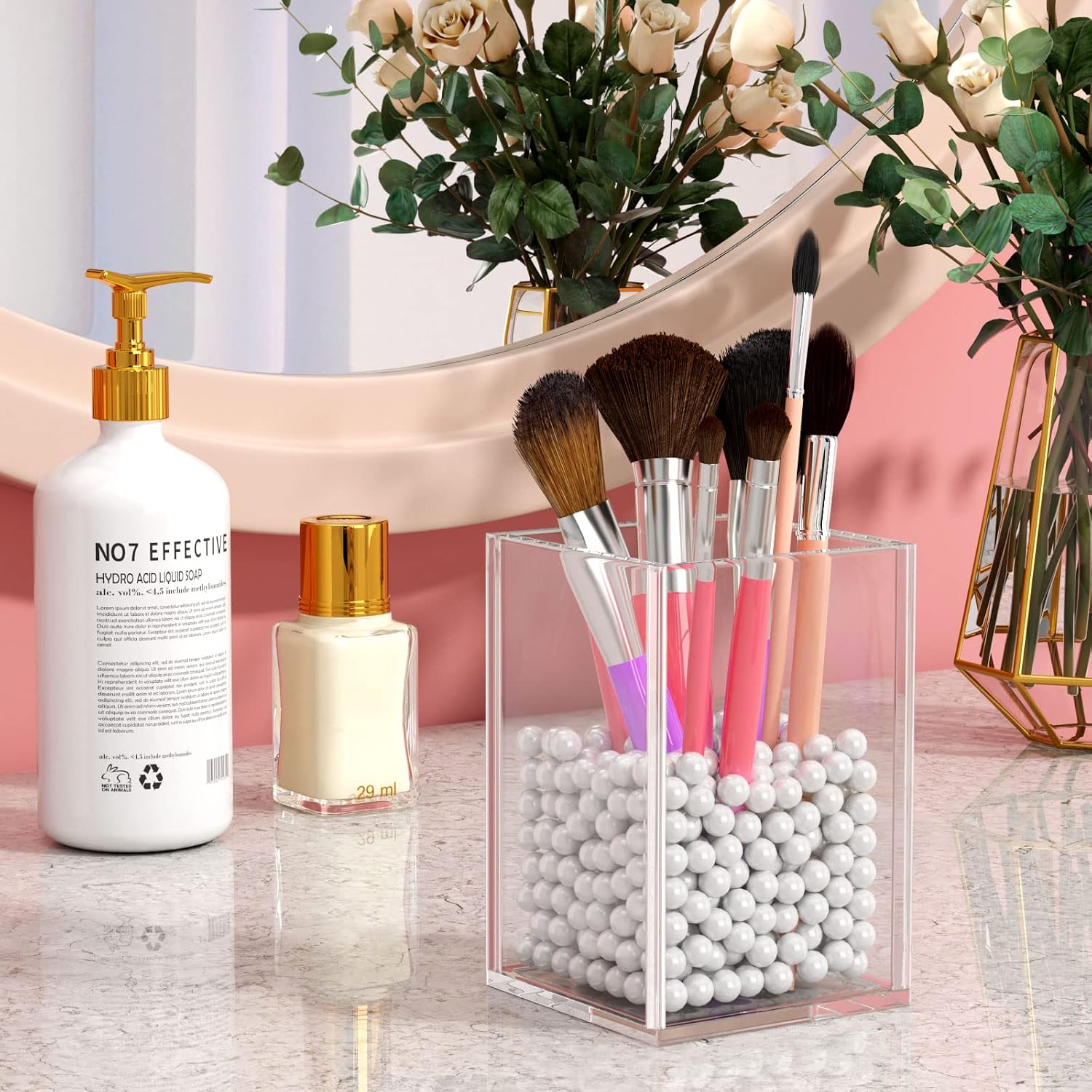 Acrylic Pen Holder for Desk, Clear Pencil Cup Organizer 2 Packs | Acrylic clear acrylic pen holder, durable transparent design organizes stationery and makeup tools for students and workers - view 4