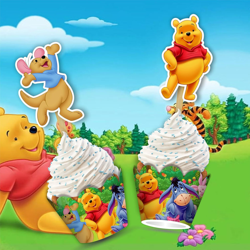 Winie The Pooh Theme Birthday Party Supplies, Cartoon Bear Party Decoration Set, Cute Themed Celebration Decor Kit for Birthday, Table Setup, Backdrop, Home Event Decoration Supplies