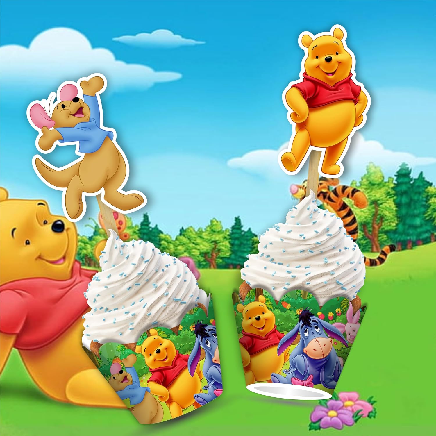 Winie The Pooh Theme Birthday Party Supplies, Cartoon Bear Party Decoration Set, Cute Themed Celebration Decor Kit for Birthday, Table Setup, Backdrop, Home Event Decoration Supplies