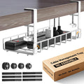 Under Desk Cable Management Tray, Upgraded Wire Management No Drill No Screws, Cable Tray with Clamp for Wire Organizers, Computer Cord Rack for Office, Home - No Damage to Desk White