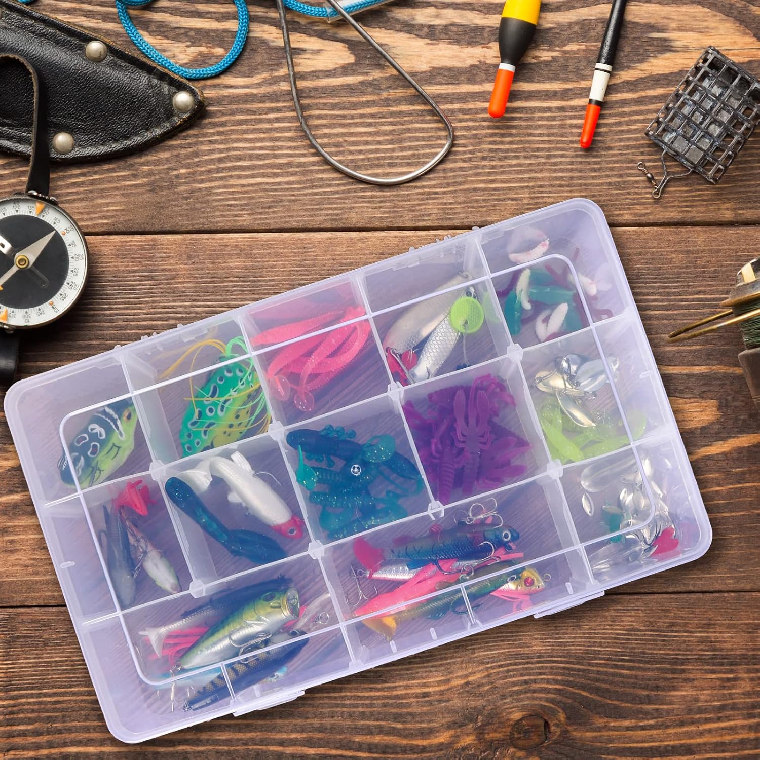 Bead organizer storage 2 pack 15 grid clear plastic tackle box adjustable | clear plastic, adjustable dividers, label stickers included, for beads crafts jewelry fishing tackle and small parts - view 5
