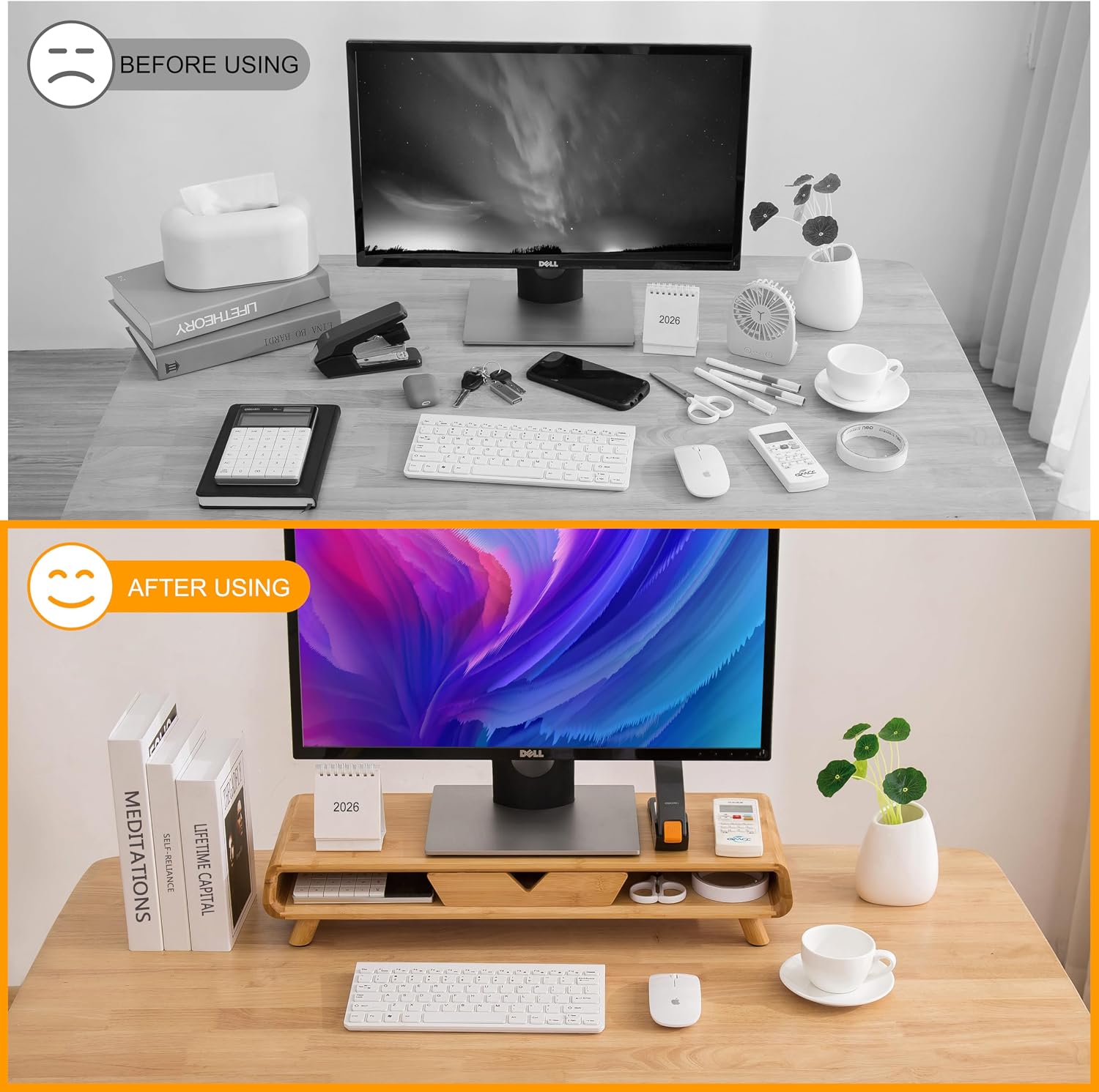 Bamboo Monitor Stand Riser, No Assembly Required Exquisite Monitor Stand with Drawer Ergonomic Height Wood Monitor Stand - view 3