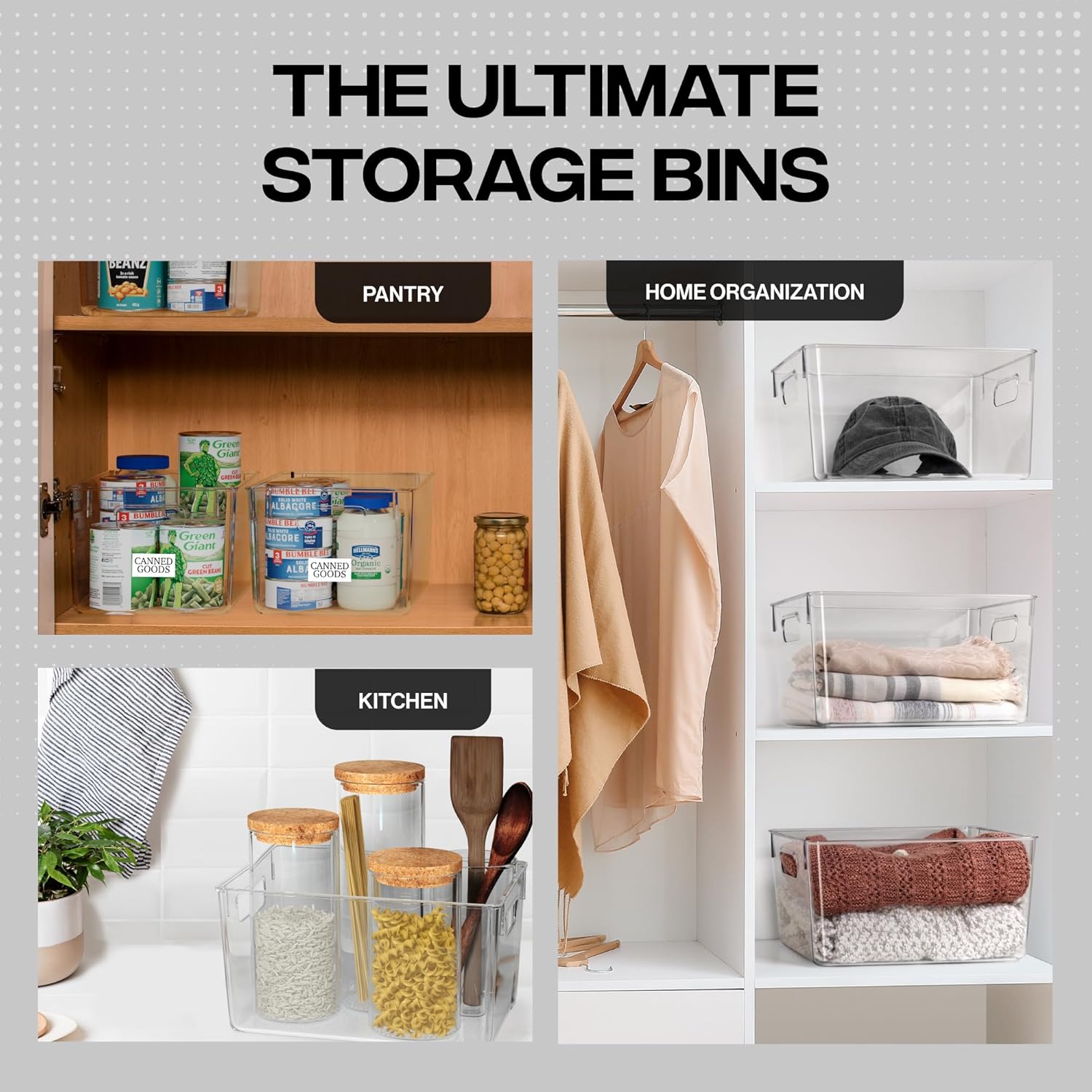 Clear Plastic Storage Bins – Pantry Organizers & Storage Containers, Cabinet Organizer - Home Organization Must Haves for Kitchen, Laundry Room, Office, Closet, Garage & Freezer - view 3