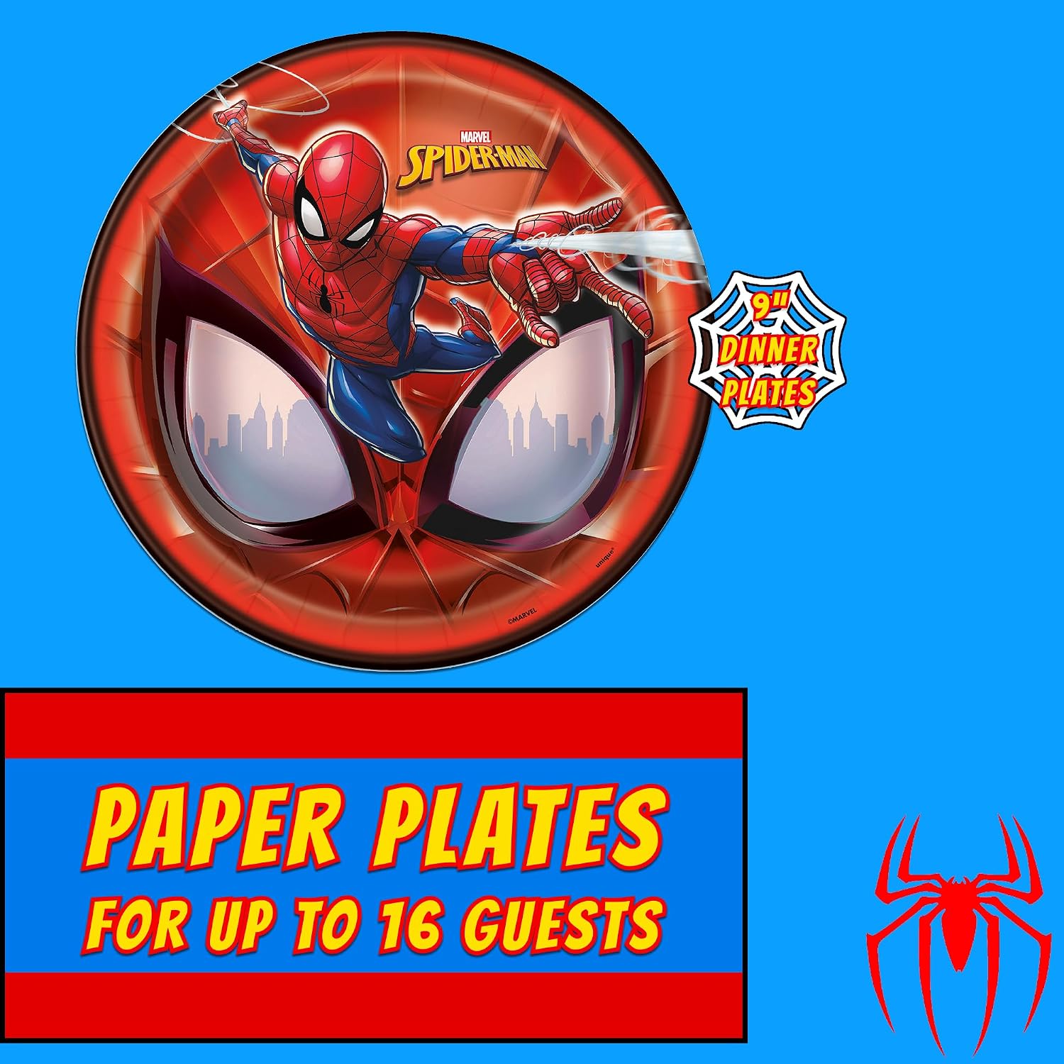 Spider-Man Party Supplies | Deluxe Tableware Party Kit | Serves 16 | Officially Licensed | Plates, Napkins, Cups, Table Cover, and Banner | Birthday Decor For Kids, Quick Setup - view 4