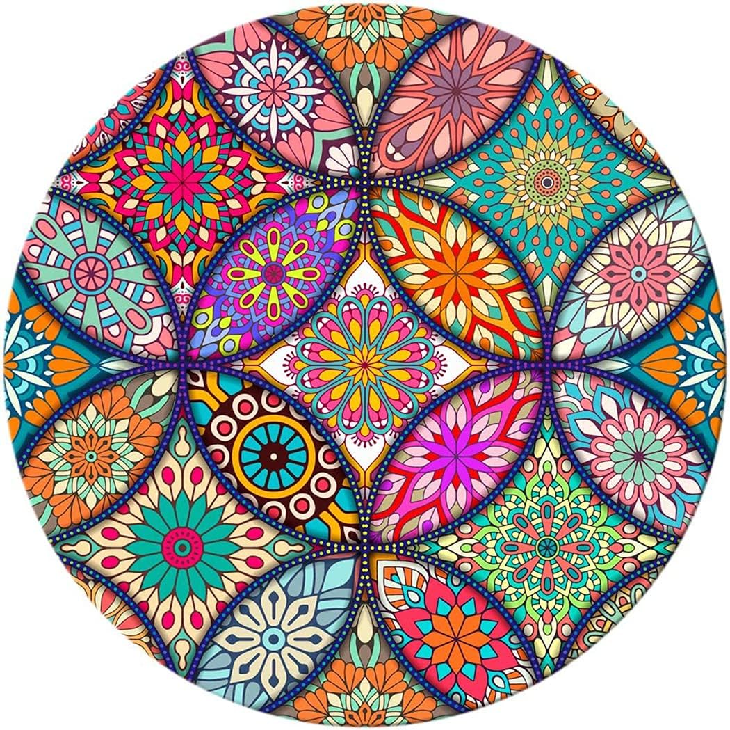 Cute Mouse Pad, Round Mandala Mouse Mat with Design, Non-Slip Rubber Base Mousepad with Stitched Edge, Waterproof Women Small Size 7.9 x 7.9 Inch, Pretty Mandala