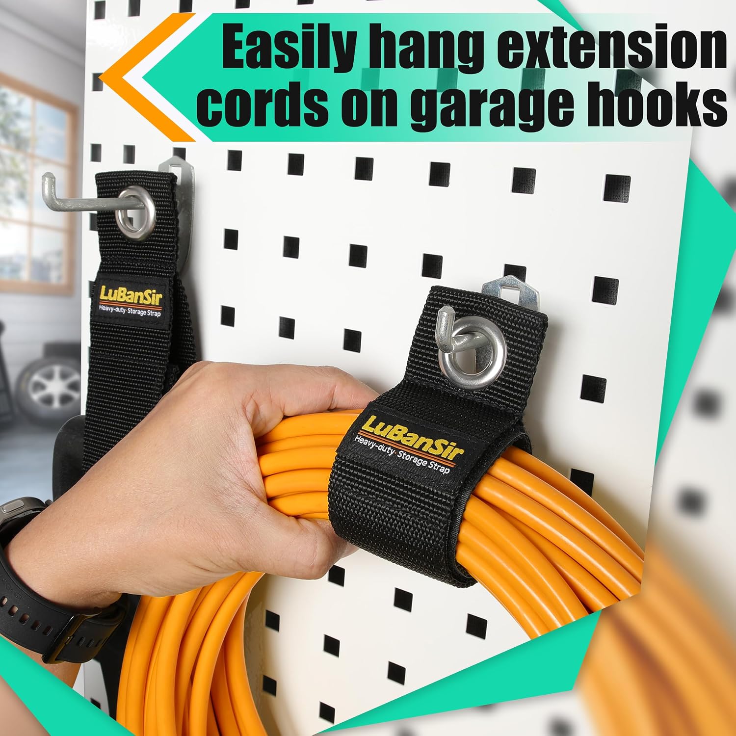 9 Pack Extension Cord Holder Organizer, 13-inch Heavy Duty Storage Straps for Garden Hose Storage and Garage Wall Organization | Extension Cord Storage Straps for Garden Hose Storage and Garage Wall Organization - view 5