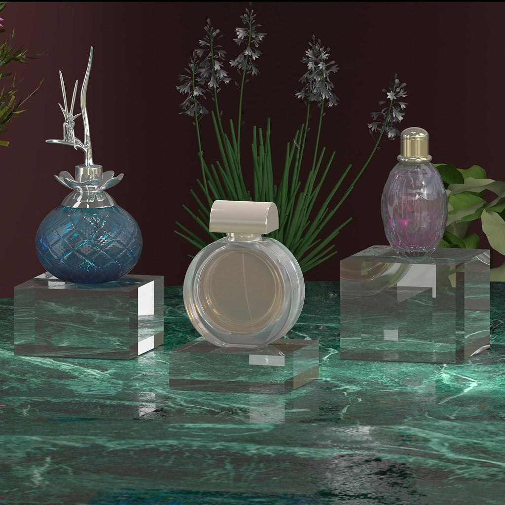 Acrylic Display Stands, 3 Graduated Sizes Acrylic Block Riser for Displaying Collection, Crystal Clear Acrylic Cube Pedestals for Jewelry Glass, Gem and Collectables, 1set - view 2