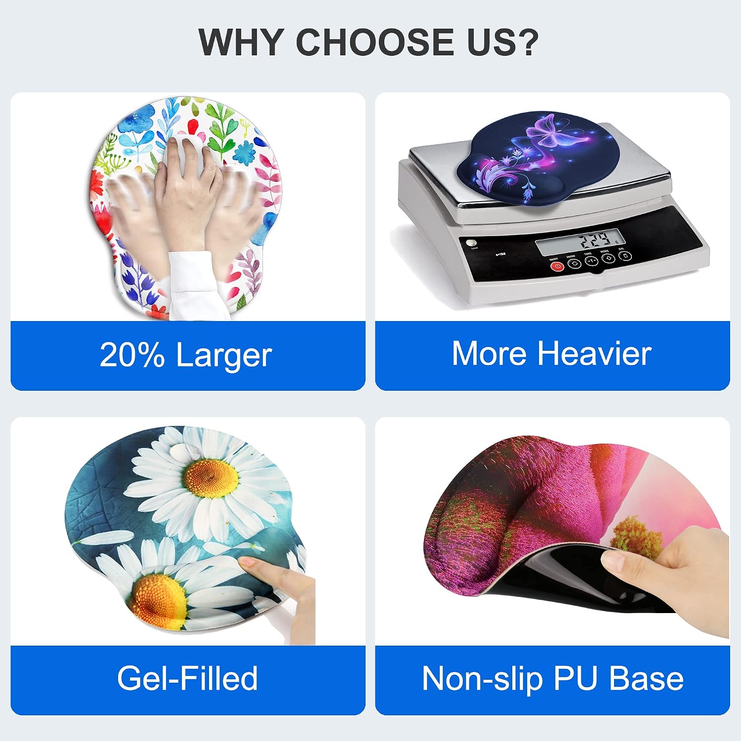 Ergonomic mouse pad with wrist rest support, gel mouse pads for desk | big mousepad with coaster non-slip & pain relief for computer, home & office desk decor - view 2