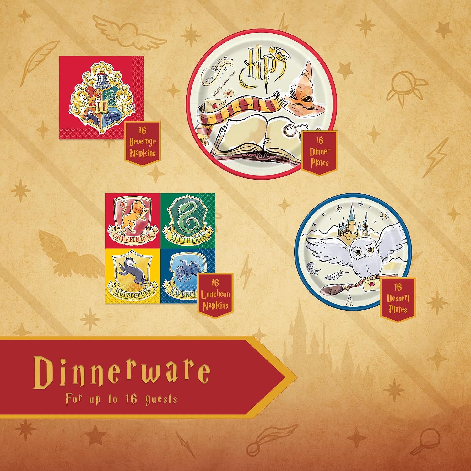 Harry Potter Party Kit | Deluxe Party For 16 | Officially Licensed | Plates, Napkins, Paper Table Cover, Decor Kit | Wizard Birthday Decorations For Kids, Fast Setup, Cohesive Party Look - view 2