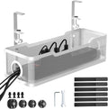 Under Desk Cable Management Tray White, Wire Organizers No Drill, Cable Tray with Clamp for Wire Management, Cord Organization Box for Office, Home - No Damage to Desk