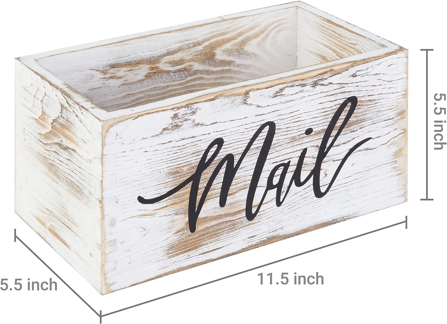 Whitewashed Wood Mail Holder Organizer Box With MAIL Design | MAIL Script Detail, Keeps Correspondence Organized, Desktop Accent, Easy Access, Compact Design, Home Office Essential - view 6