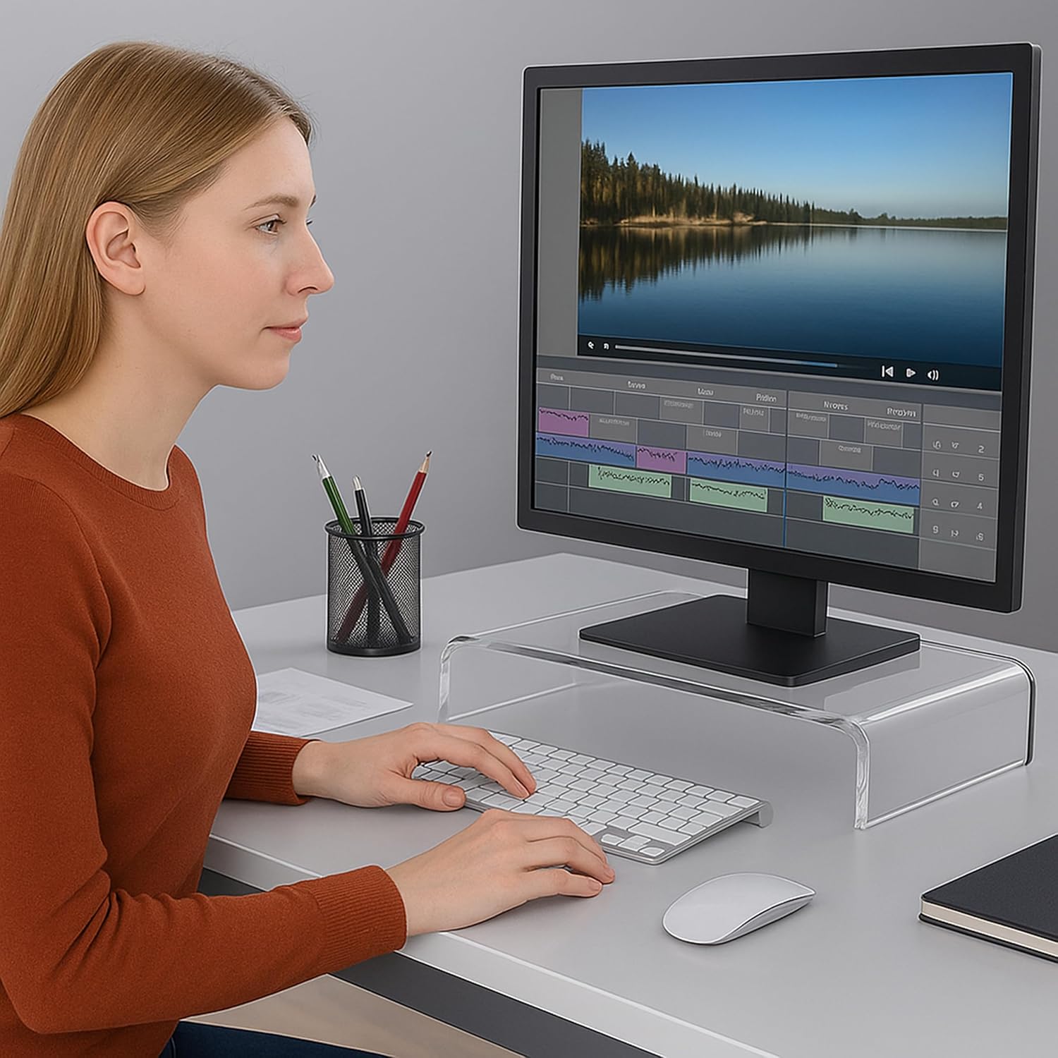 Premium acrylic clear monitor stand laptop/PC/multimedia monitor riser for home office - view 4