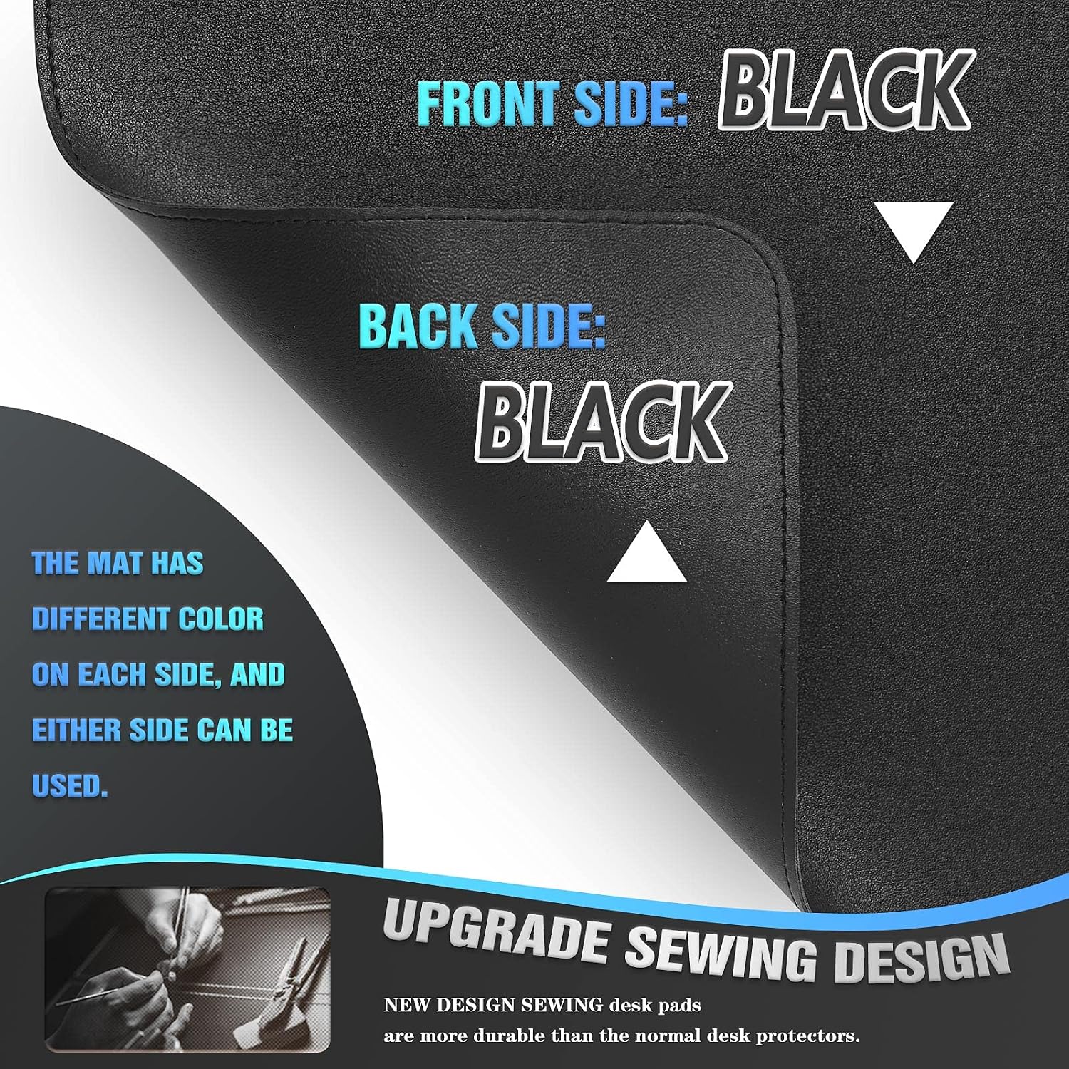 Large Sewing Leather Desk Mat, Desk Pad (Black, 31.5" x 15.7") | Mouse and Keyboard Pad, PVC Computer and Laptop Mat, Desktop Protector and Cover, Writing Pad and Blotter for Home Office - view 3