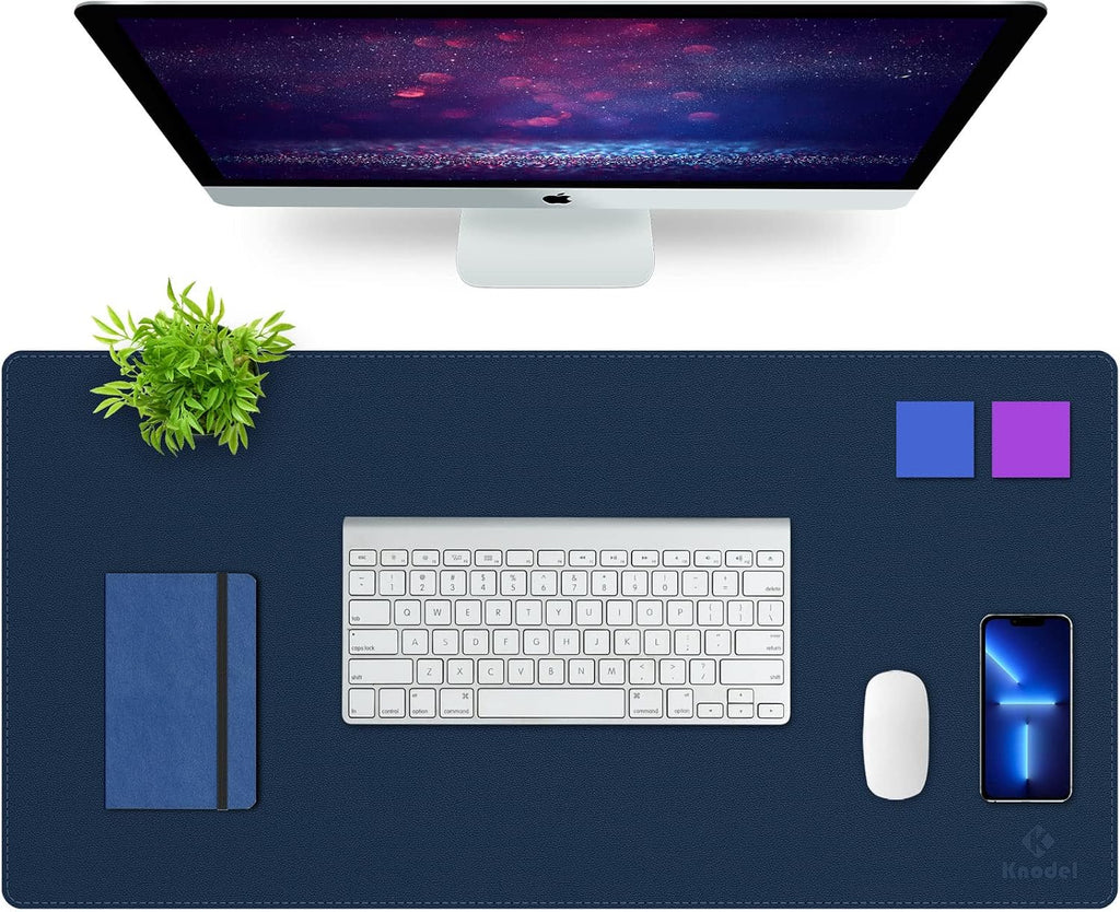 Large Sewing Leather Desk Mat, Desk Pad (Dark Blue, 31.5" x 15.7") | Mouse and Keyboard Pad, PVC Computer and Laptop Mat, Desktop Protector and Cover, Writing Pad and Blotter for Home Office