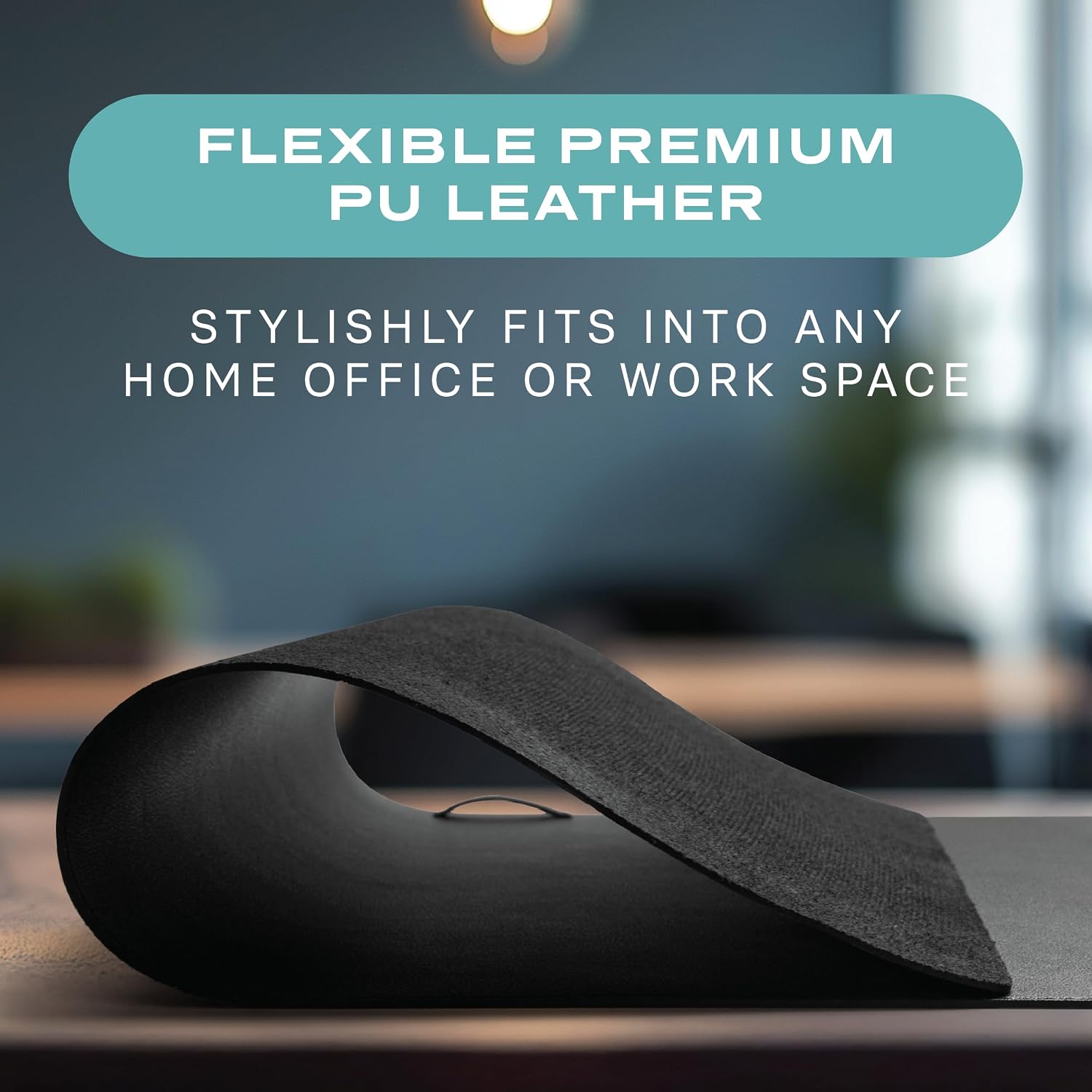 Leather Desk Mat Cable Organizer 23.6" x 17" Premium Black Vegan | Leather Desk Protector Blotter Mouse Pad with Felt Non Slip Bottom for Home Office - view 5