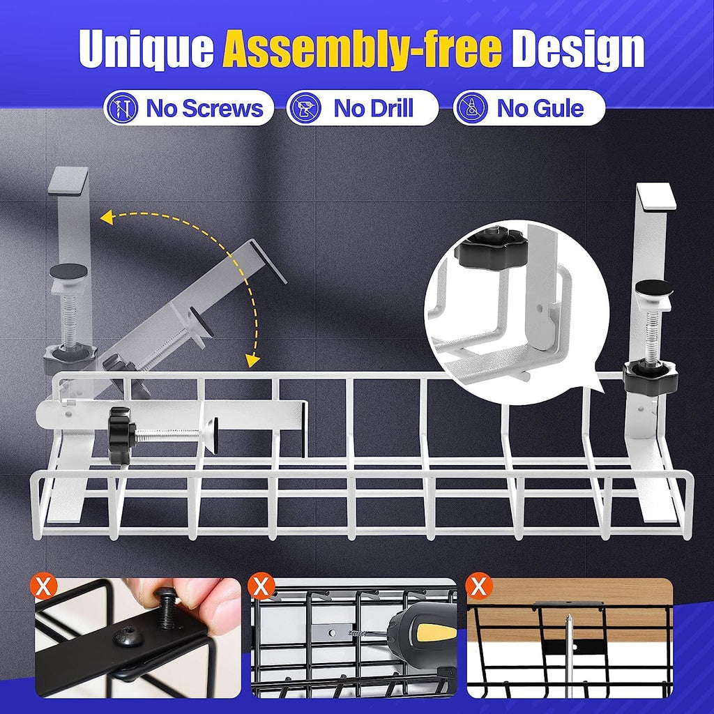 Under Desk Cable Management Tray, Upgraded Wire Management No Drill No Screws, Cable Tray with Clamp for Wire Organizers, Computer Cord Rack for Office, Home - No Damage to Desk White - view 2
