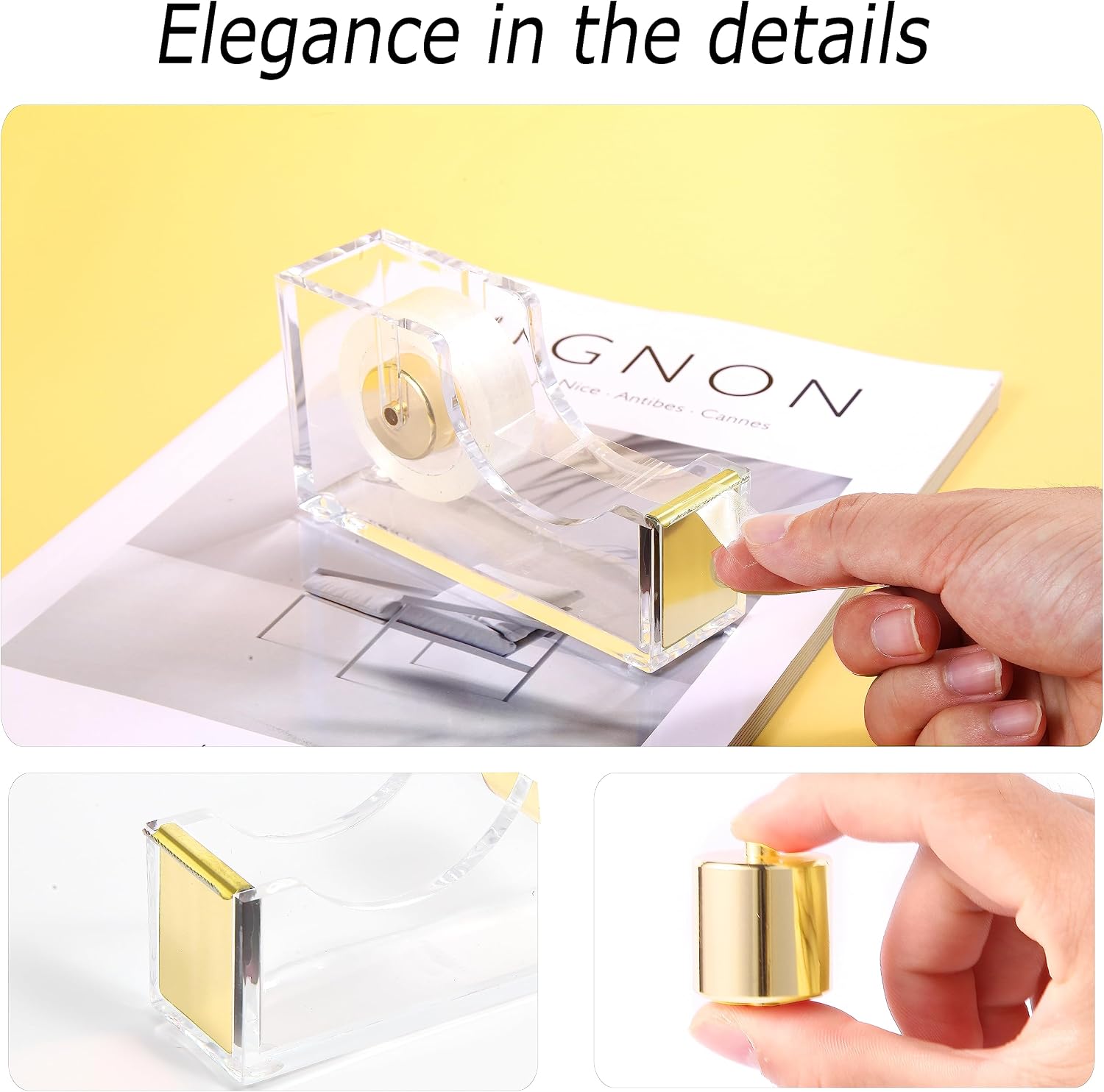 Gold Desk Accessories，Office Supplies Set Acrylic Stapler Set Staple Remover, Tape/Pen Holder, 2 Ballpoint Pen, Scissor, Binder/Paper Clips and 1000pcs Staples. - view 4