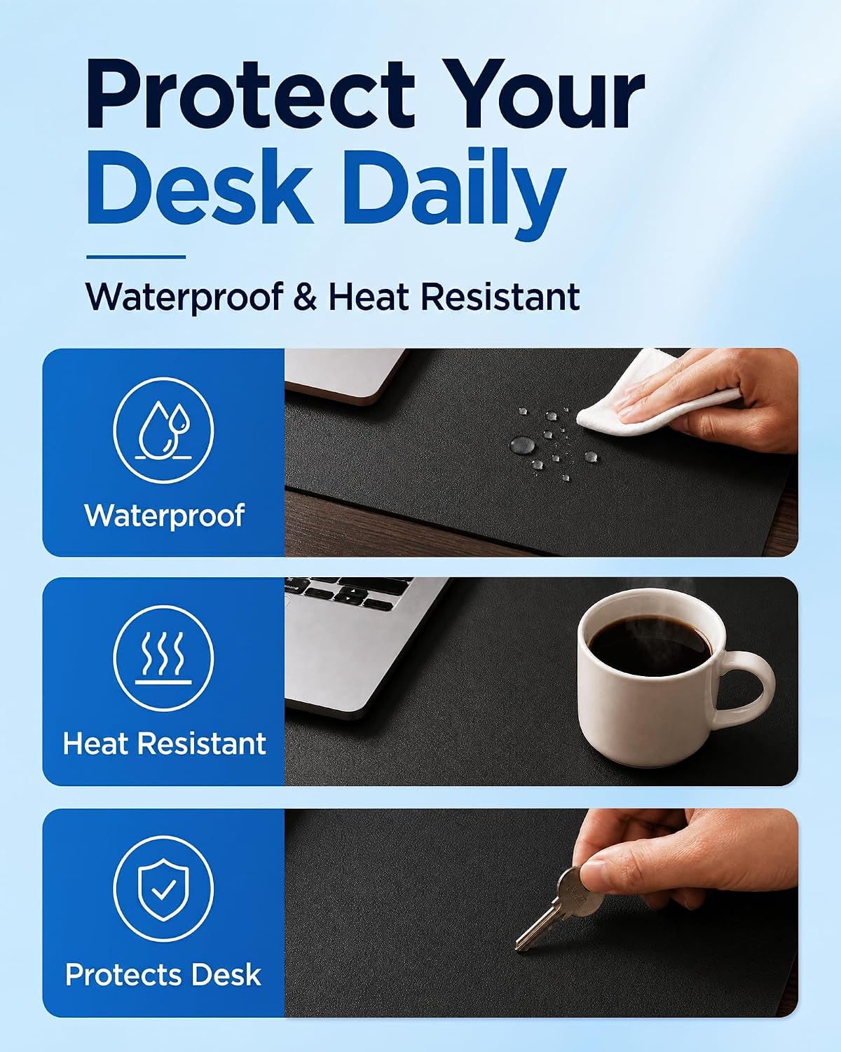 Dual-Sided Desk Pad - 25.6x13.7 inches Leather Desk Mat, Natural Cork Desk Pad Protector, Large Mouse Pad for Desk, Waterproof Desk Blotter Pad, Desk Writing Pad for Office Work/Home, Black - view 5