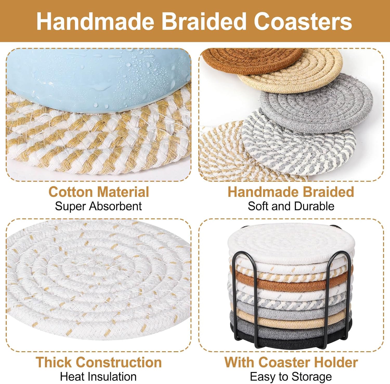 10 Pieces Coasters for Drinks, 10 Colors Absorbent Drink Coasters with Holder, Table Coaster Set for Home Decor, Apartment Decor Aesthetic, Living Room Essentials, 4.3 Inches - view 4