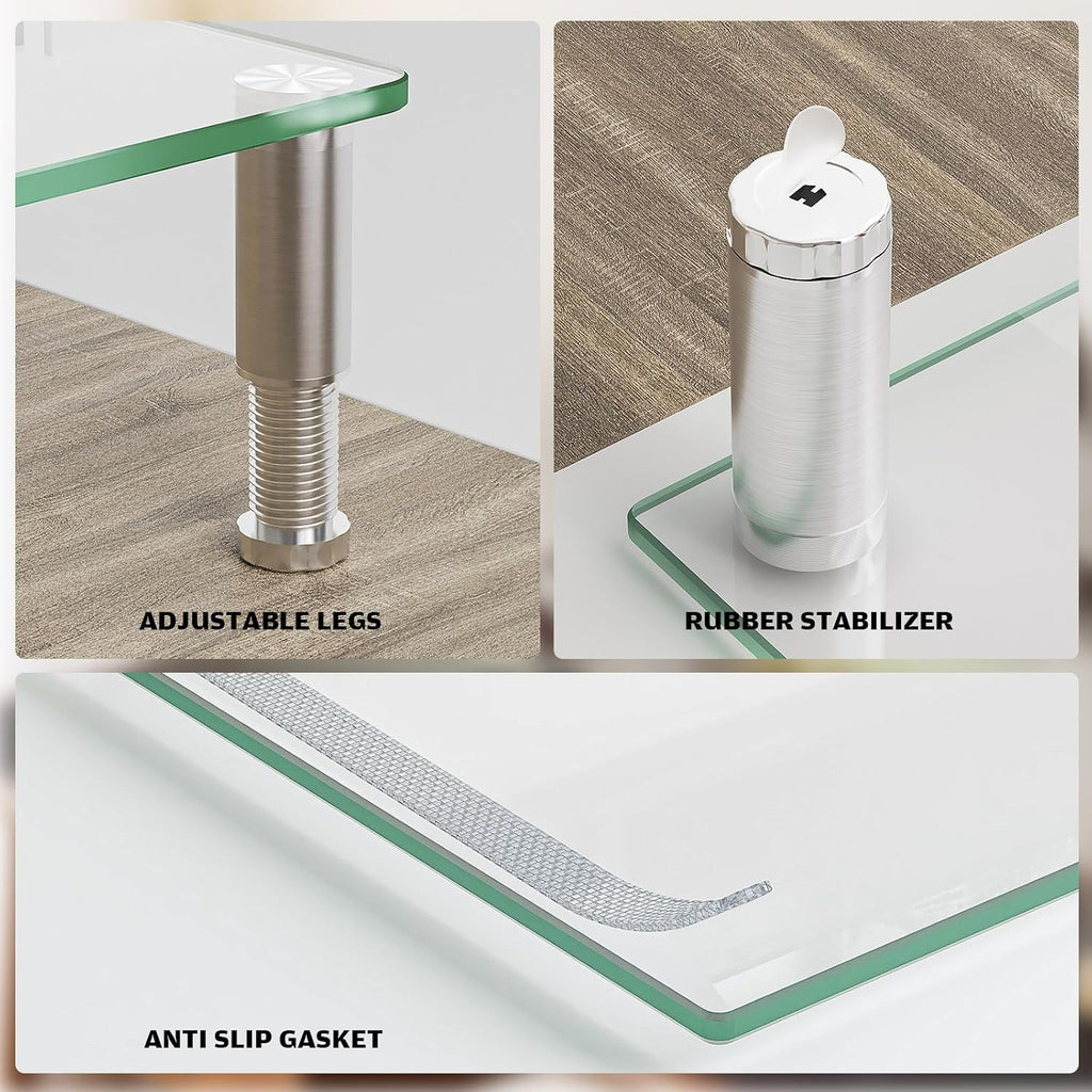 Dual Monitor Stand -Adjustable Length and Angle Dual Monitor Riser, Desktop Organizer for PC, Computer, Laptop (Clear) - view 6