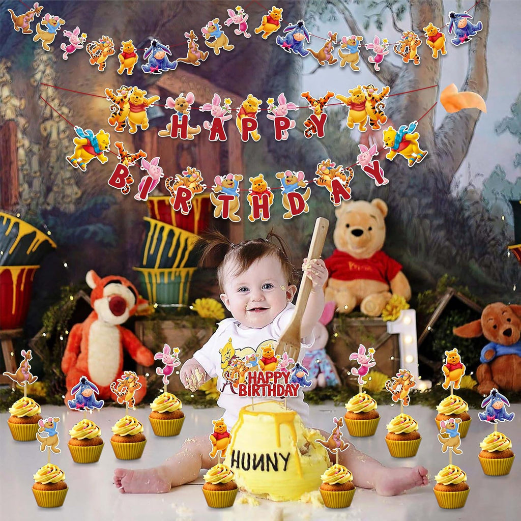 Winie The Pooh Theme Birthday Party Supplies, Cartoon Bear Party Decoration Set, Cute Themed Celebration Decor Kit for Birthday, Table Setup, Backdrop, Home Event Decoration Supplies - view 4