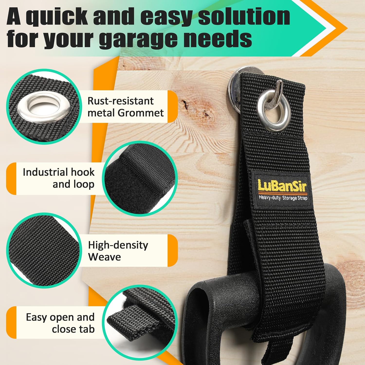 9 Pack Extension Cord Holder Organizer, 13-inch Heavy Duty Storage Straps for Garden Hose Storage and Garage Wall Organization | Extension Cord Storage Straps for Garden Hose Storage and Garage Wall Organization - view 3