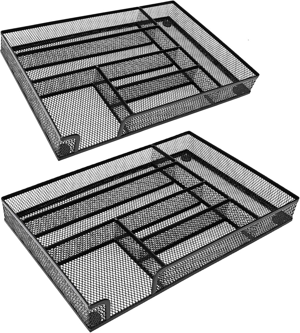 Metal Mesh Desk Drawer Organizer Tray, 6-Compartment Office Drawer Organizer for Pens Supplies, 12.6"x8.27"x1.57" Black - view 8