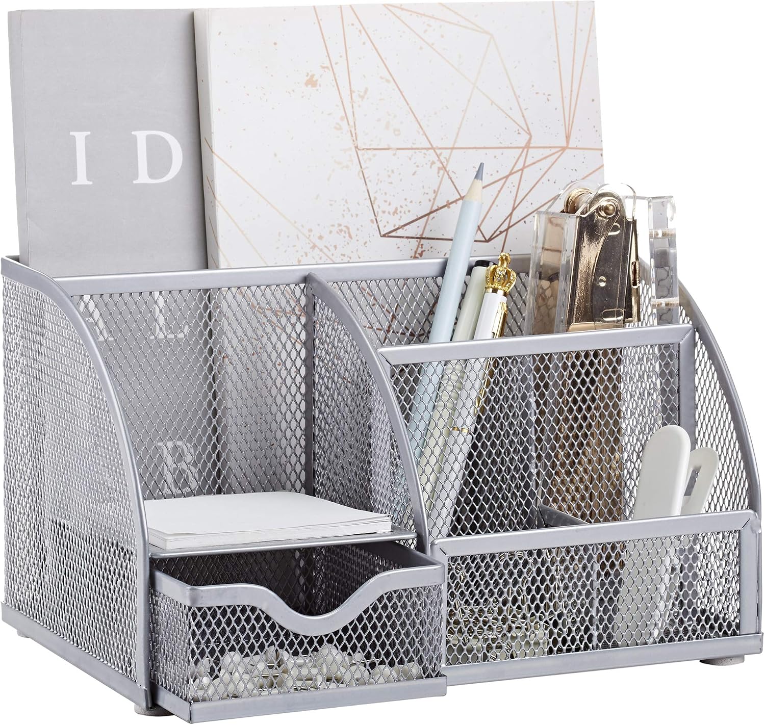 Mesh Desk Organizer Office with 7 Compartments + Drawer/Desk Tidy Candy/Pen Holder/Multifunctional Organizer (New Blue23) - view 2