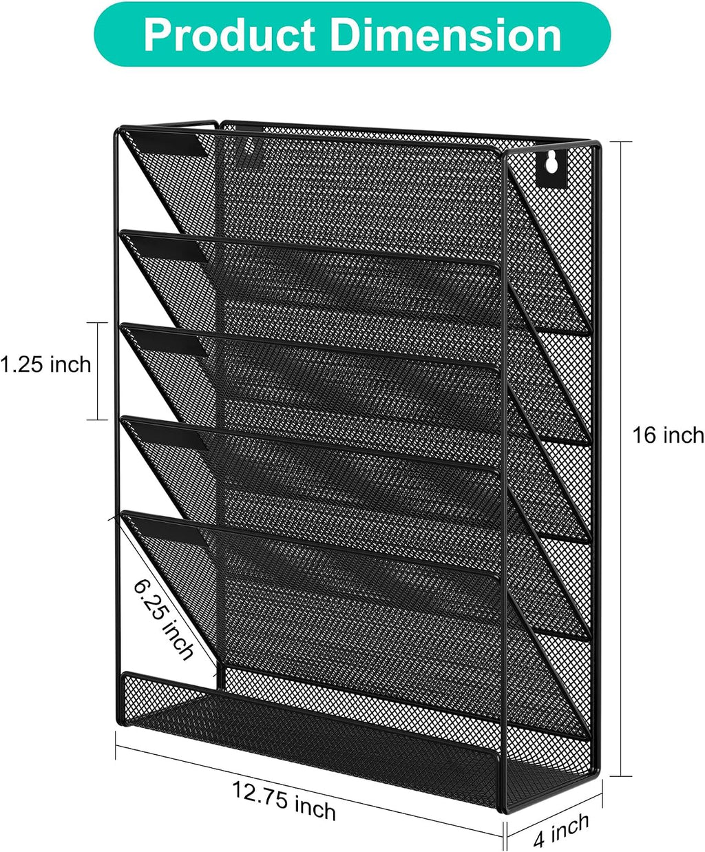 5 Tier Wall File Holder, Mesh Hanging Folder Organizer with Classify Label, Versatile Desk File Holder, Vertical Wall Mounted Mail Organizer for Office Home Cubicle, Black - view 2