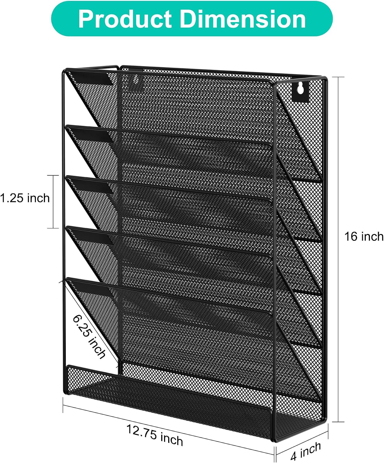 5 Tier Wall File Holder, Mesh Hanging Folder Organizer with Classify Label, Versatile Desk File Holder, Vertical Wall Mounted Mail Organizer for Office Home Cubicle, Black - view 2
