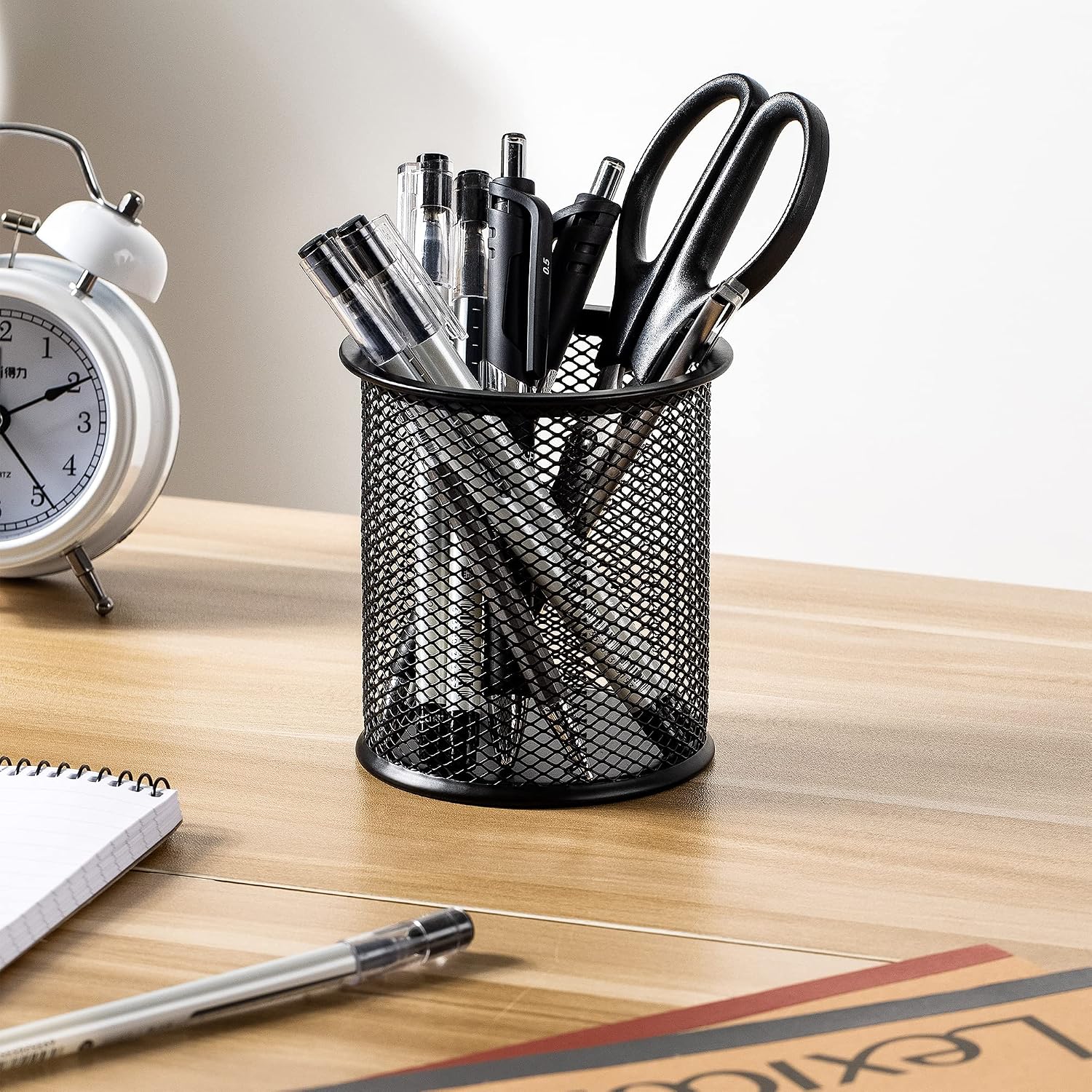 Wire Mesh Pen Holder, Pencil Cup Desk Organizer for Stationery, Scissors, Office Caddy Storage, 3.7" x 3.3", Black - view 3