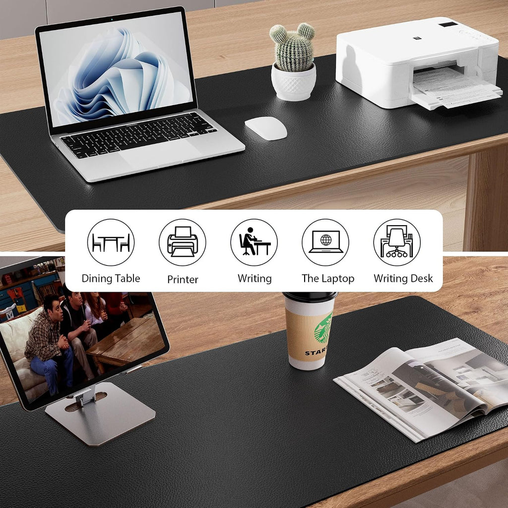 Non-Slip Waterproof PU Leather Desk Pad Protector for Mouse, Writing Desk, Office, Home, Laptop Blotter, 23.6" x 13.7", Black - view 5