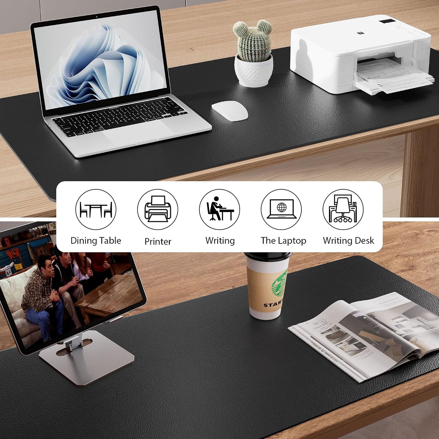 Non-Slip Waterproof PU Leather Desk Pad Protector for Mouse, Writing Desk, Office, Home, Laptop Blotter, 23.6" x 13.7", Black - view 5