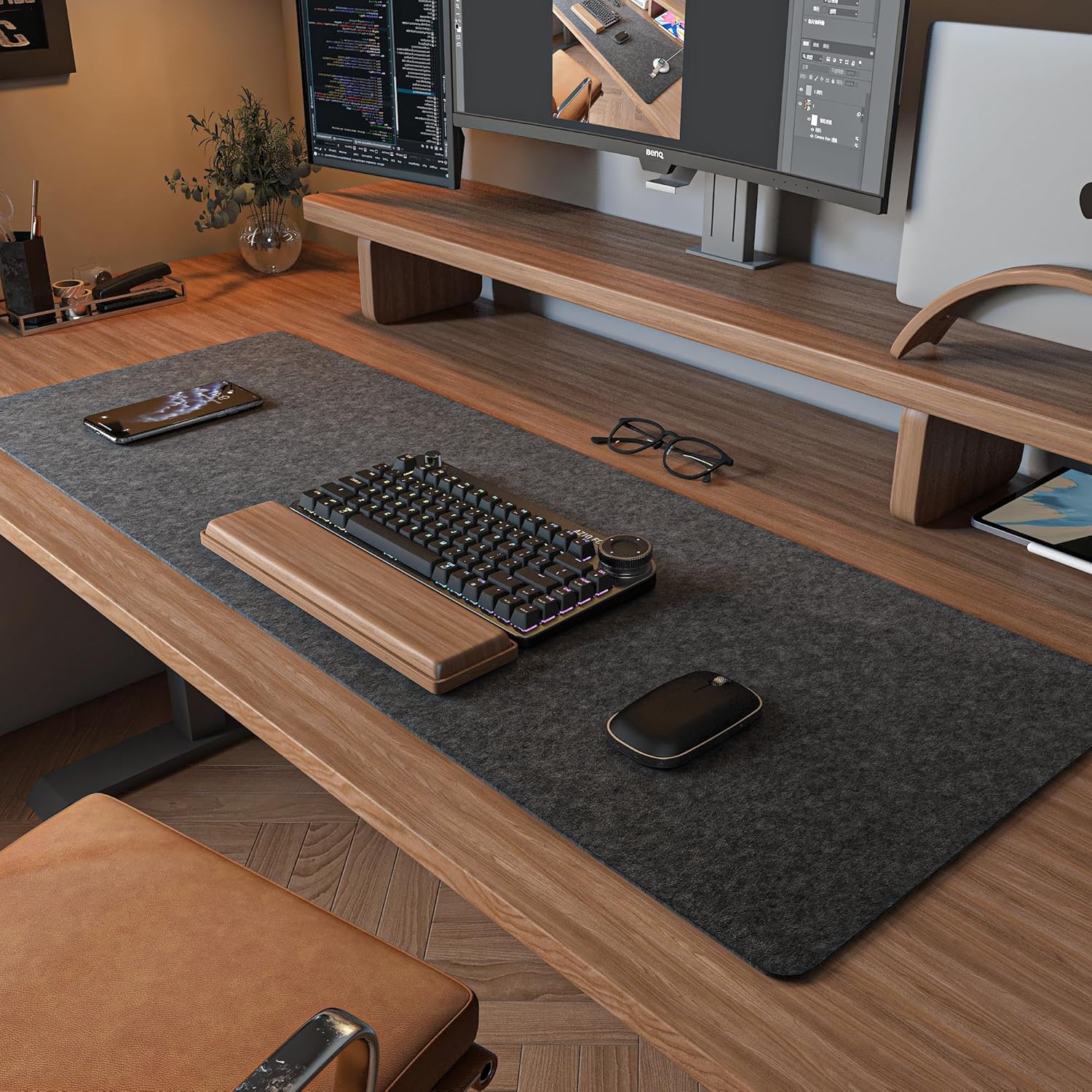 Felt Desk Mat, Computer Mat for Desk, Dark Gray (36x12Inches) | Non-Slip Large Felt Mouse Pad and Keyboard Mat, Felt Desk Pad for Office and Home, Desktop Protection