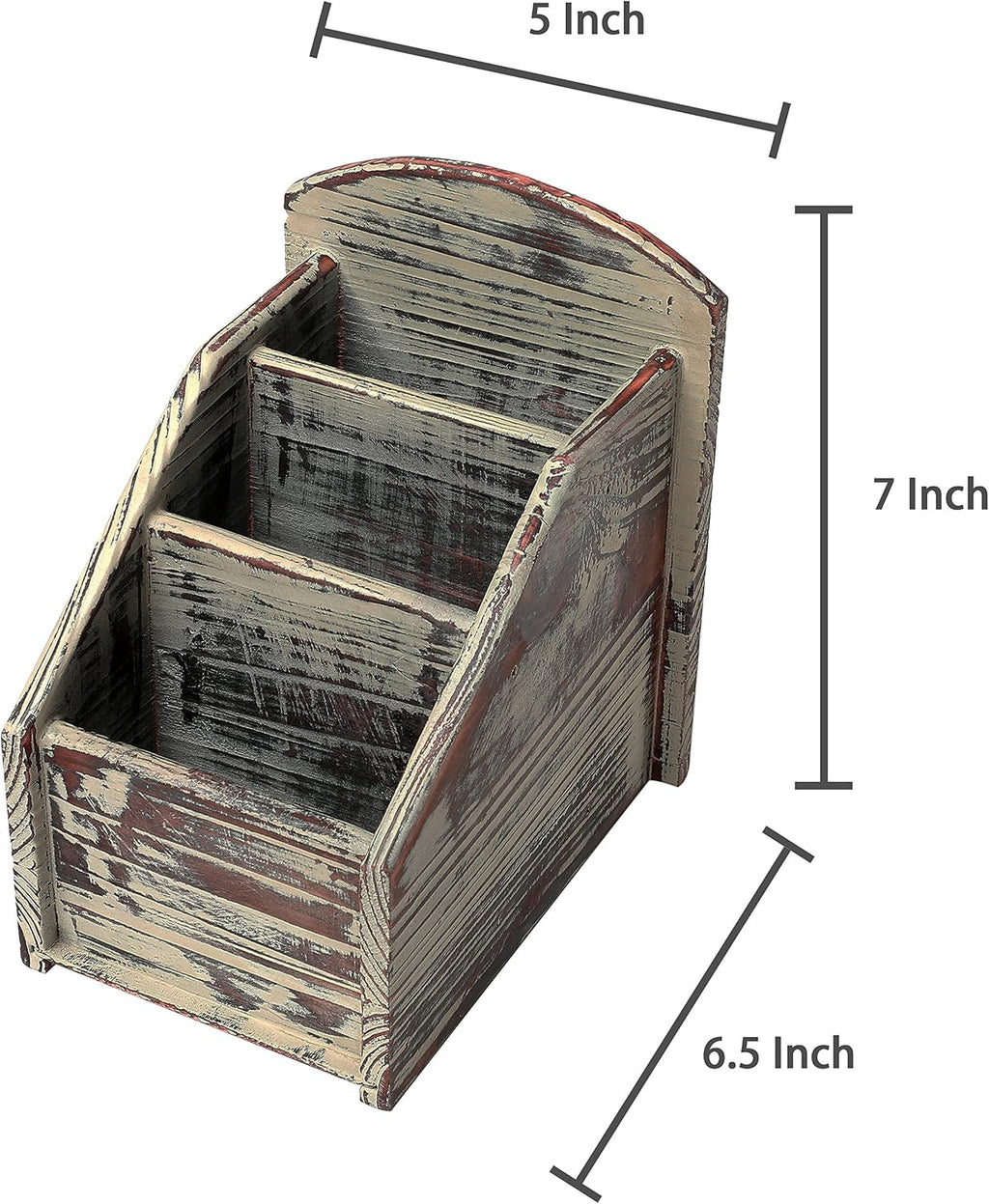 Rustic Torched Wood Remote Control Holder for Table with 3 Compartments, Living Room TV Media Organizer - view 5