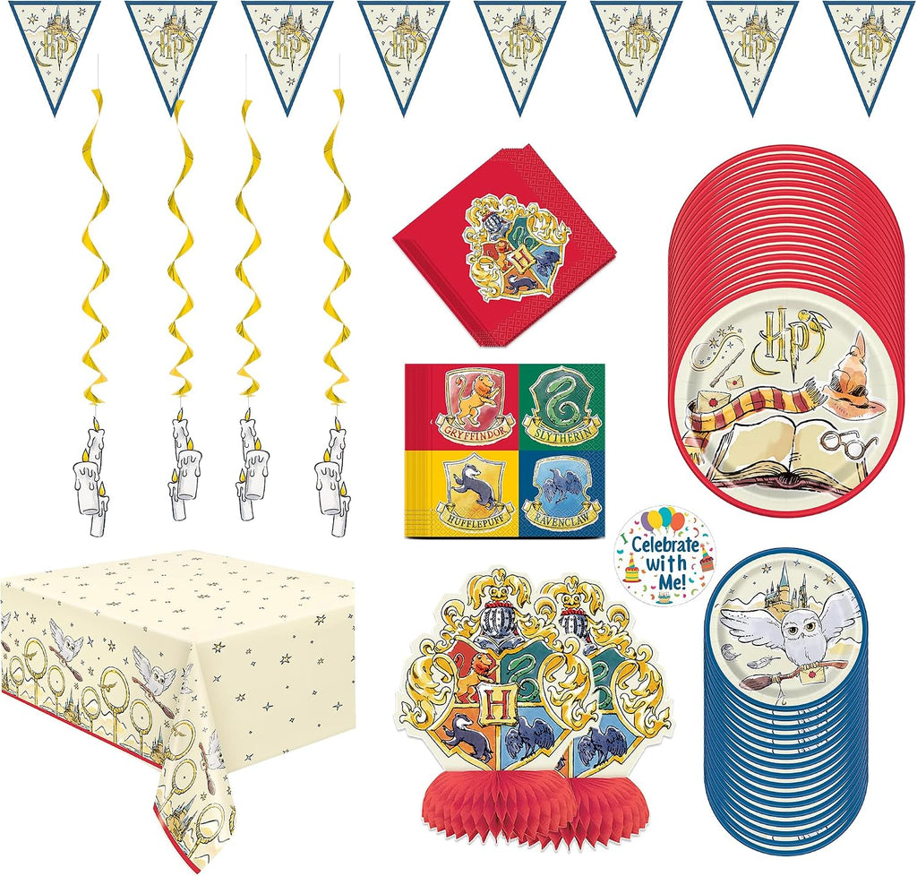 Harry Potter Party Kit | Deluxe Party For 16 | Officially Licensed | Plates, Napkins, Paper Table Cover, Decor Kit | Wizard Birthday Decorations For Kids, Fast Setup, Cohesive Party Look